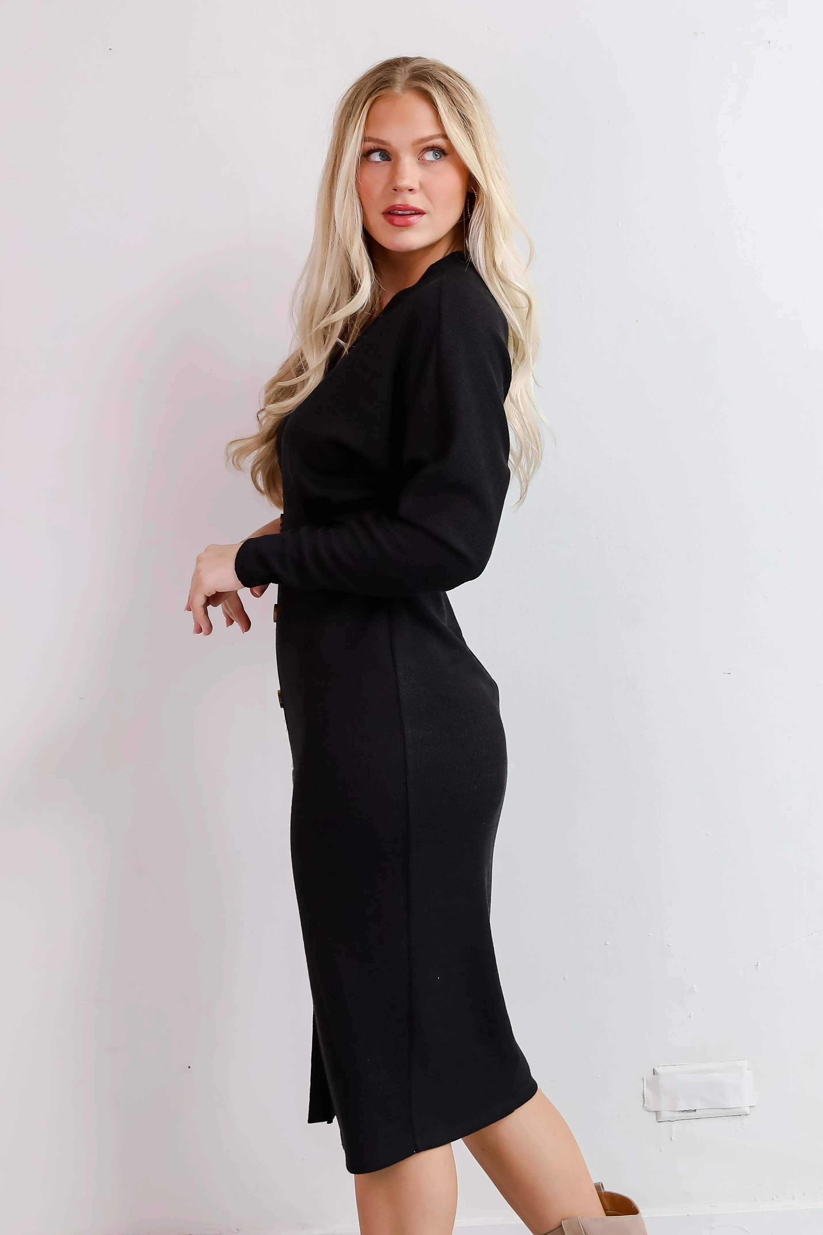 FINAL SALE - Exemplary Allure Black Ribbed Knit Midi Dress