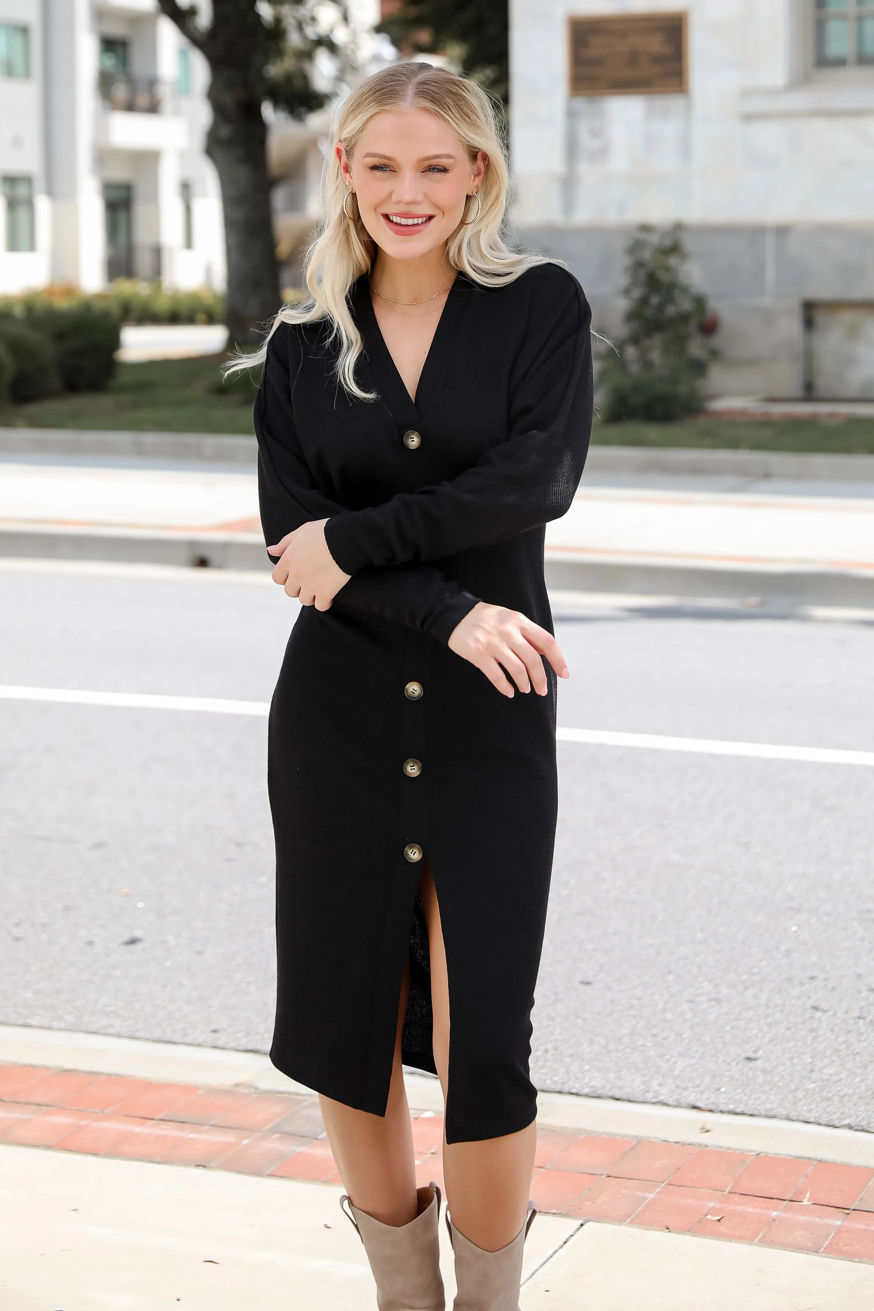 FINAL SALE - Exemplary Allure Black Ribbed Knit Midi Dress