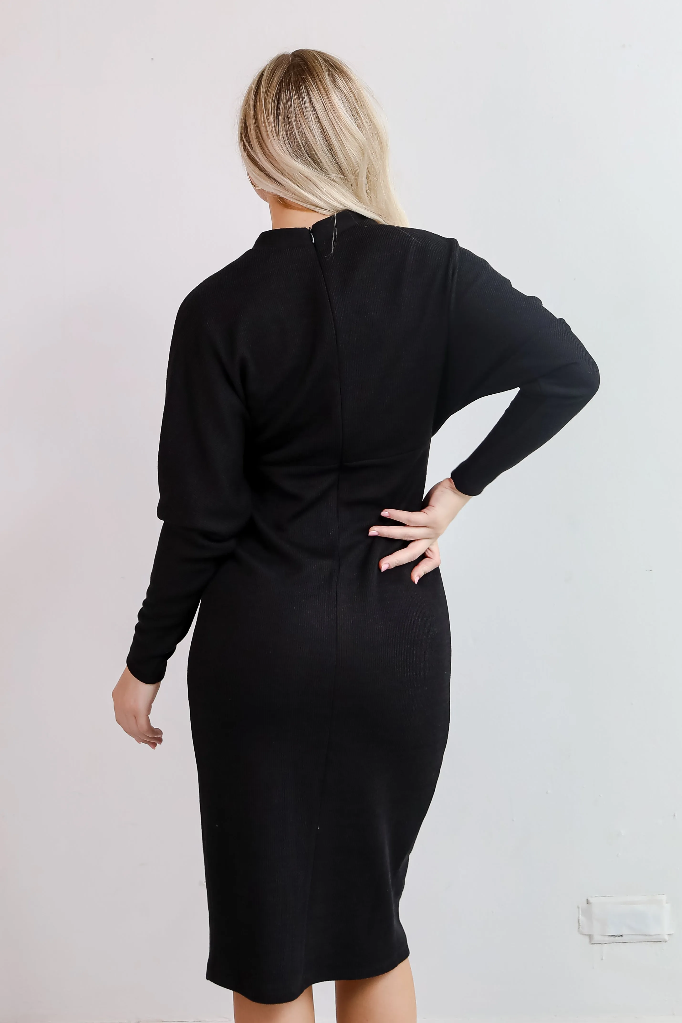 FINAL SALE - Exemplary Allure Black Ribbed Knit Midi Dress