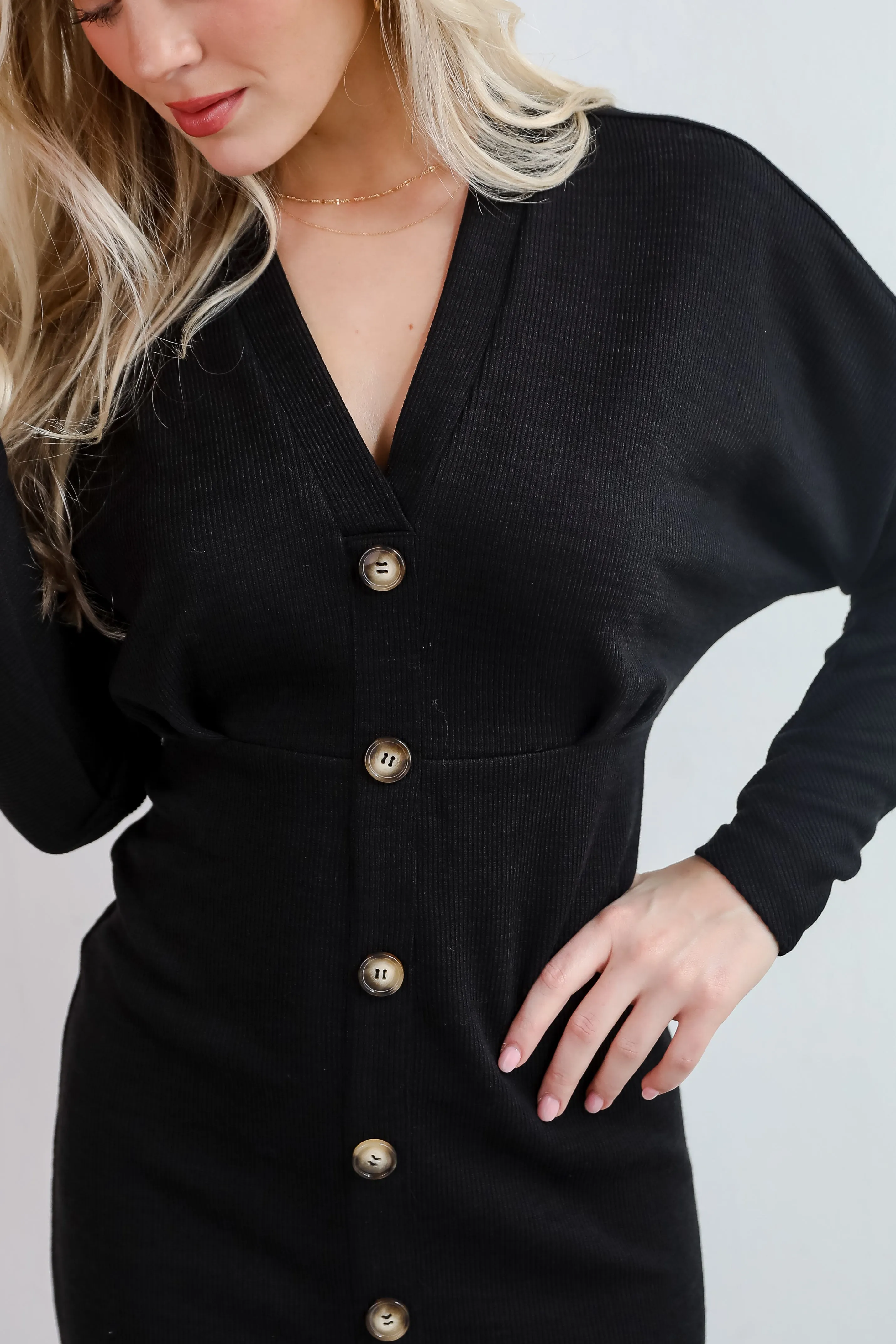 FINAL SALE - Exemplary Allure Black Ribbed Knit Midi Dress