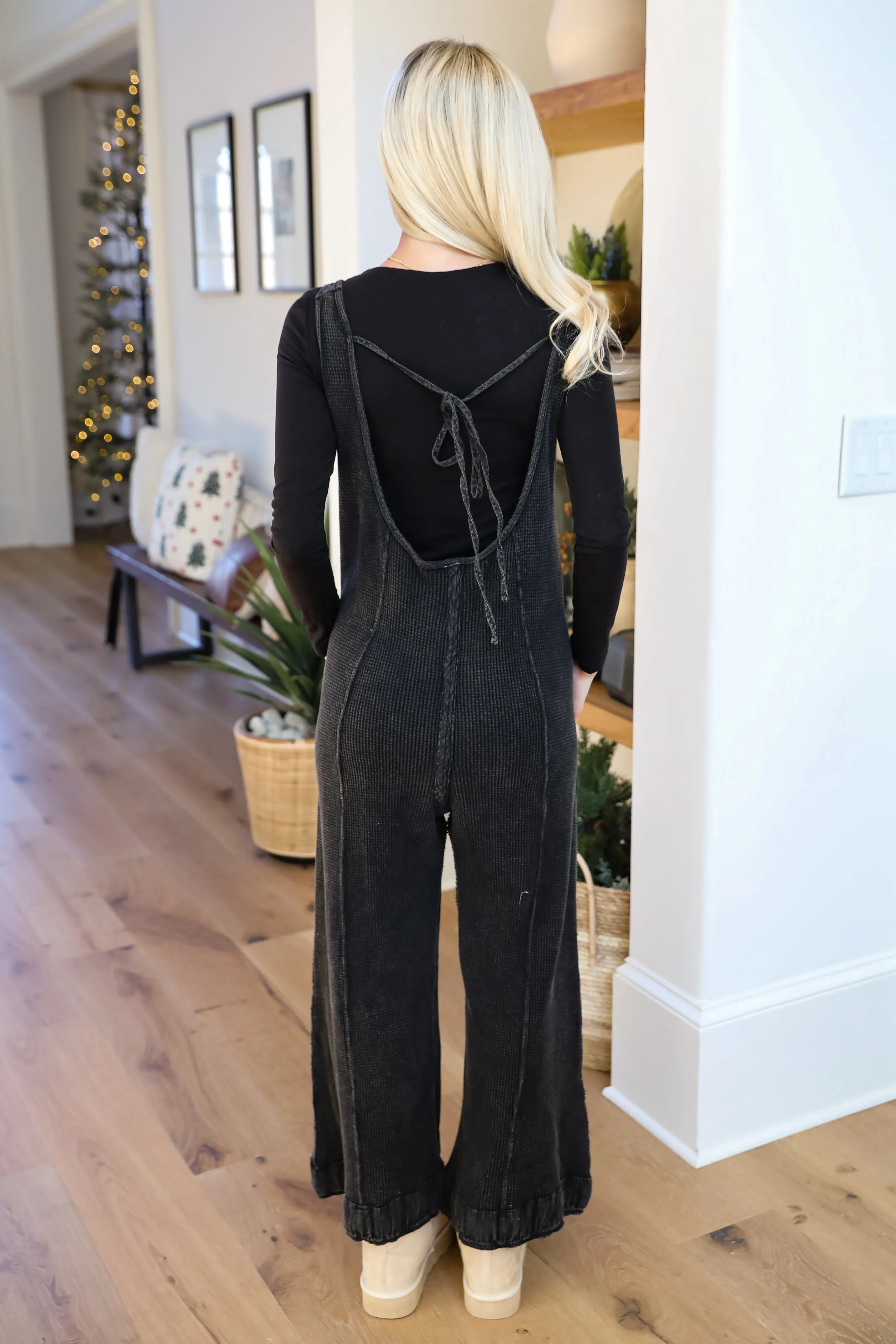 FINAL SALE - Impressively Popular Black Waffle Knit Jumpsuit