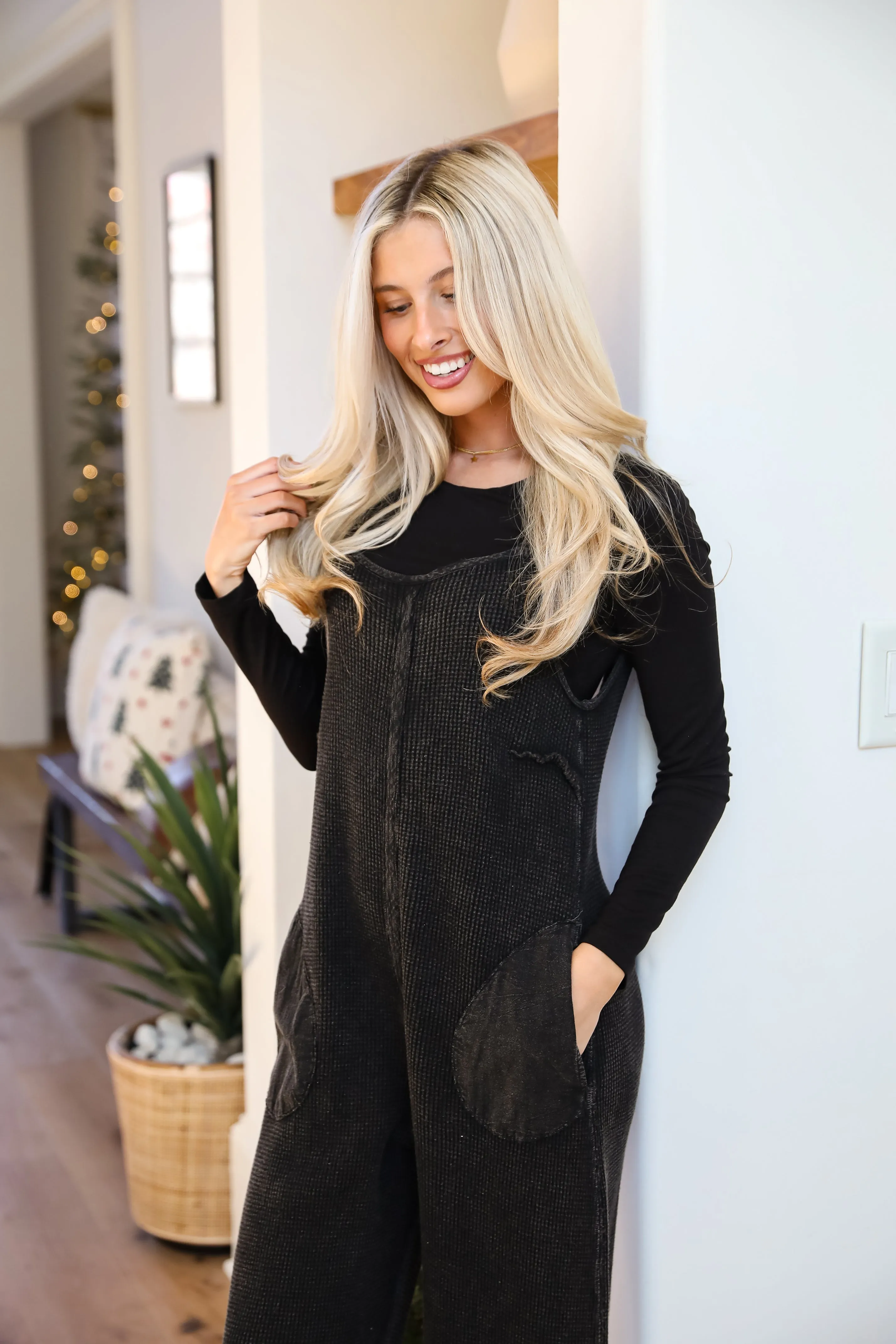 FINAL SALE - Impressively Popular Black Waffle Knit Jumpsuit