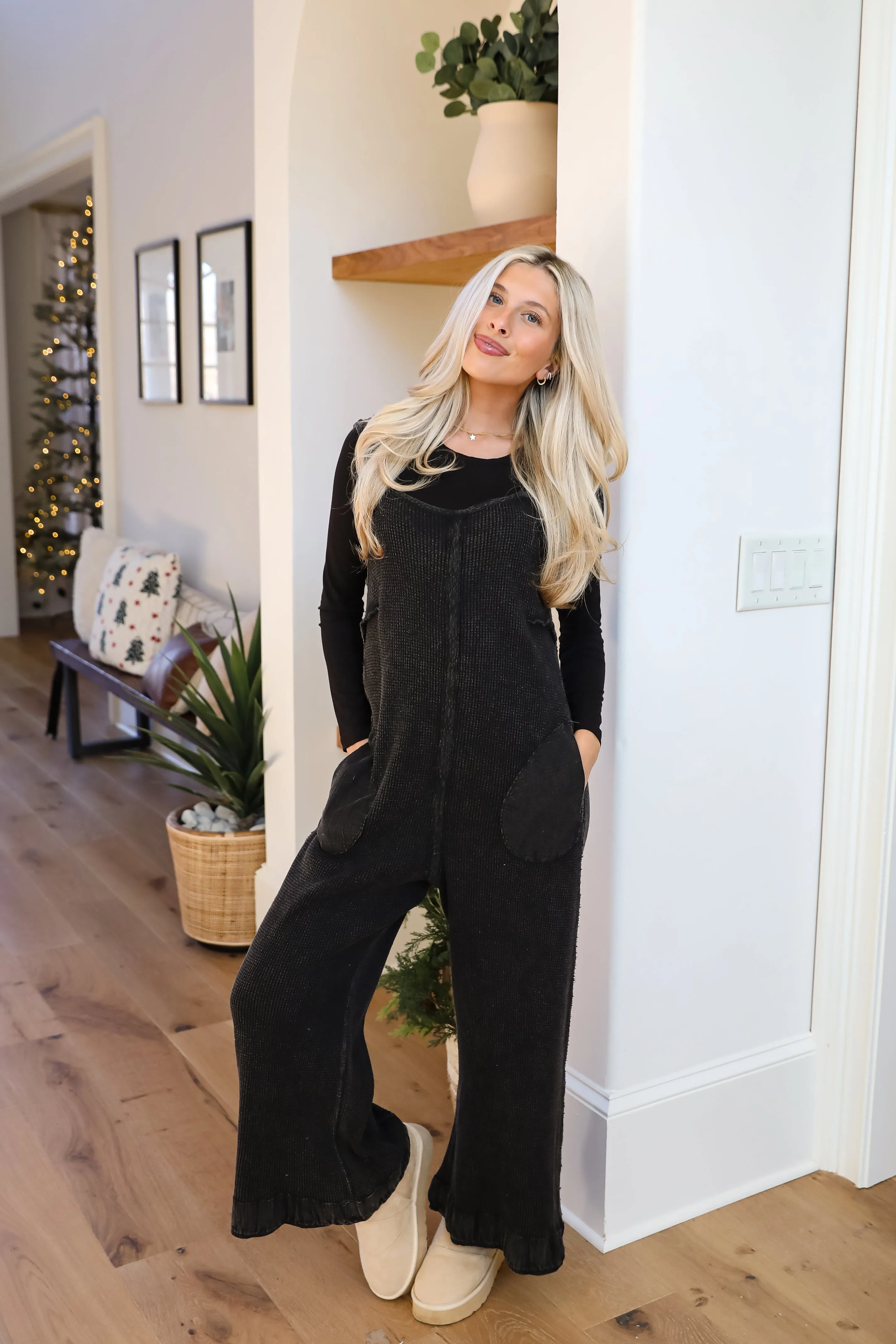 FINAL SALE - Impressively Popular Black Waffle Knit Jumpsuit