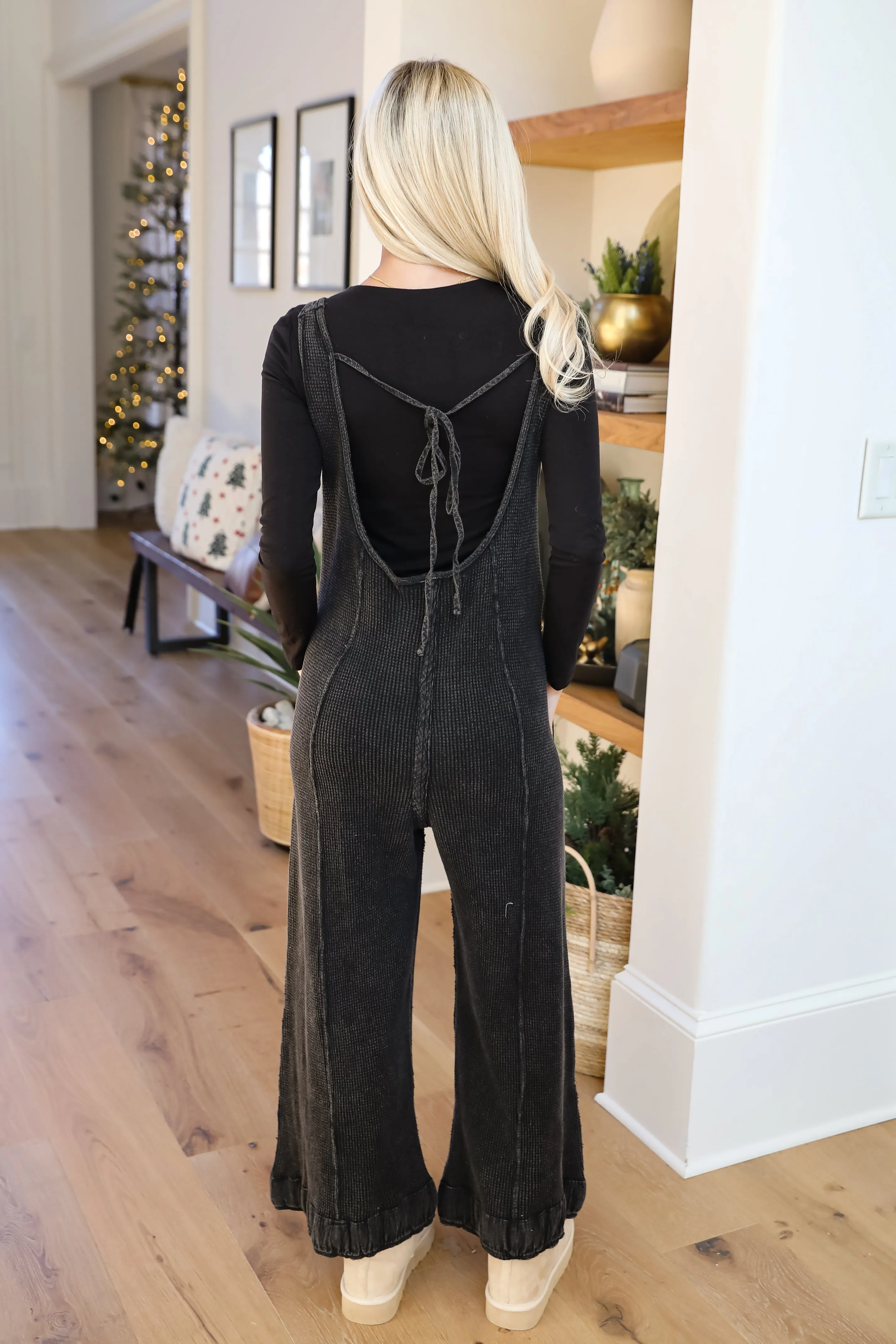 FINAL SALE - Impressively Popular Black Waffle Knit Jumpsuit
