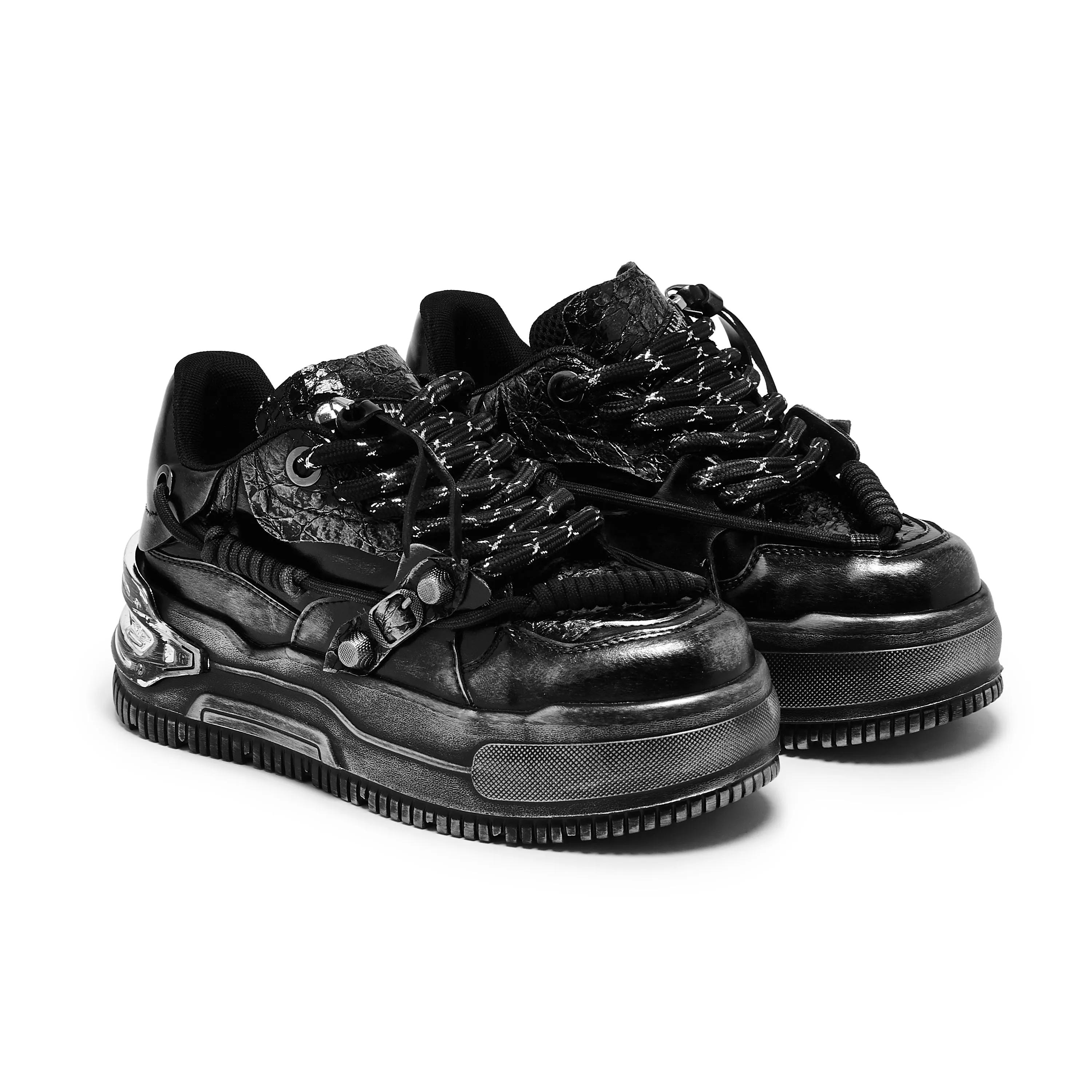 Metamorphosis Distressed Platform Trainers - Charcoal