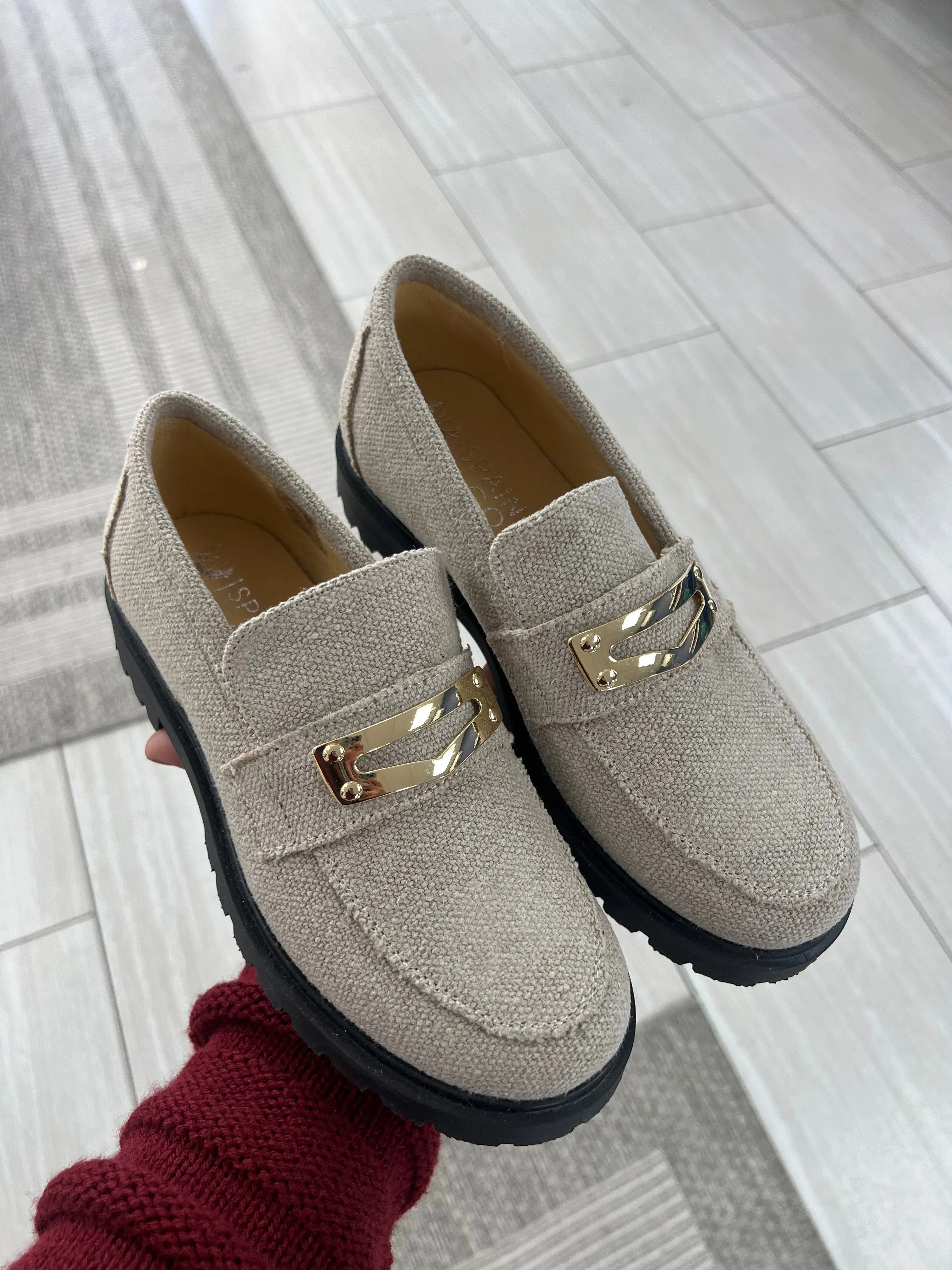 Spain Co Linen Metal Penny Chunky Loafer