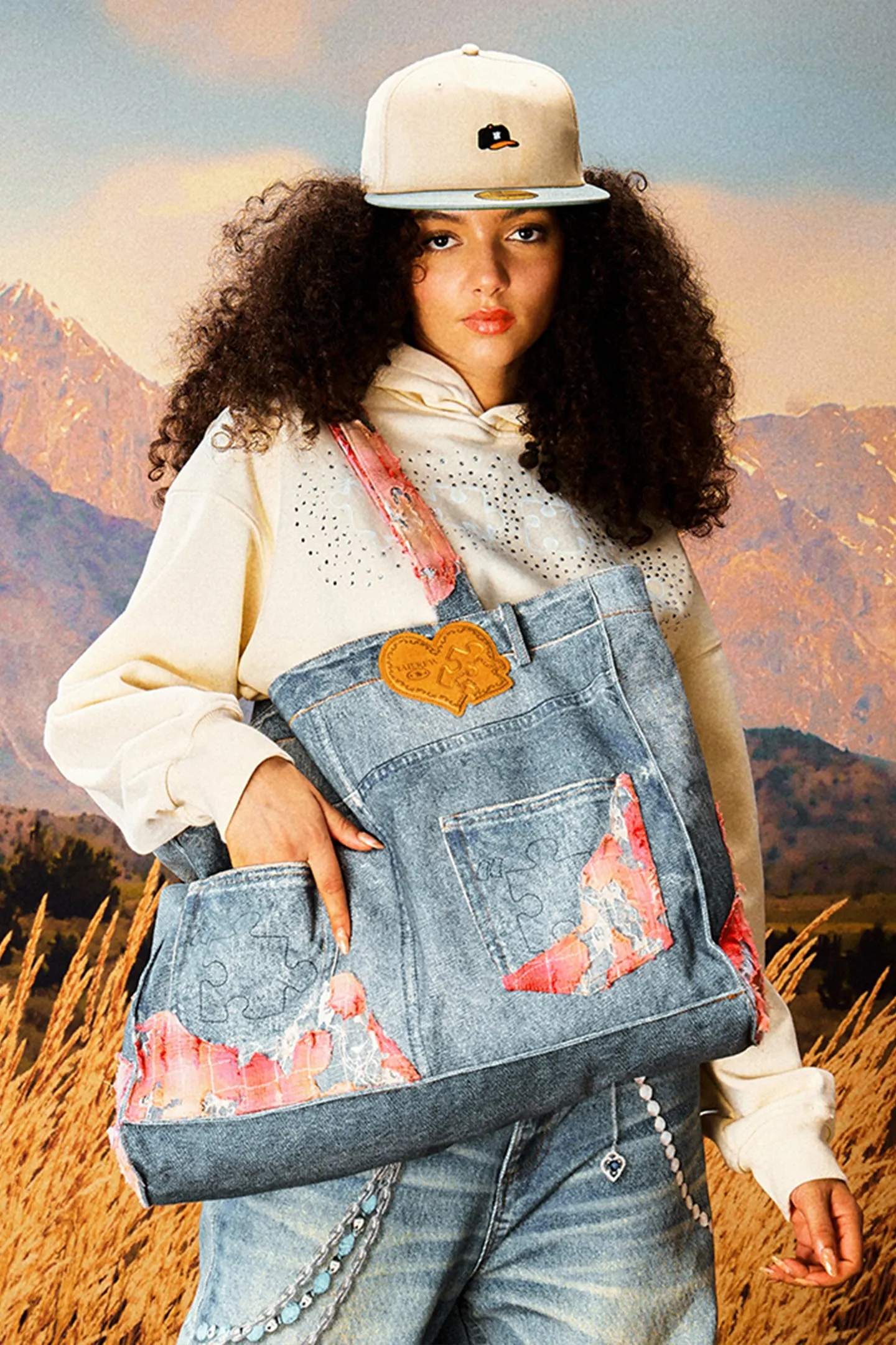 Sunset Cloud Lace Denim Tote Bag