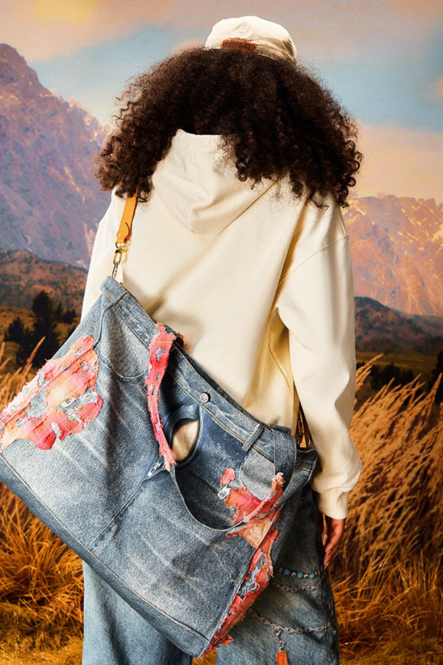 Sunset Cloud Lace Denim Tote Bag