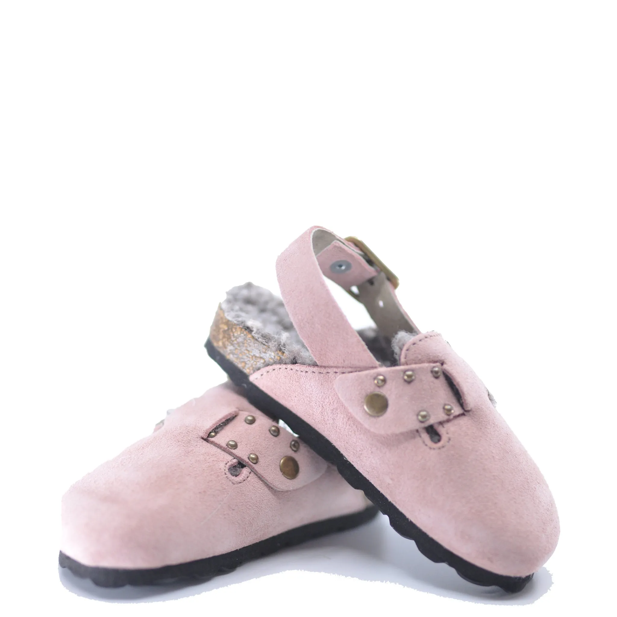 Tocoto Vintage Pink Nubok Fur Clog
