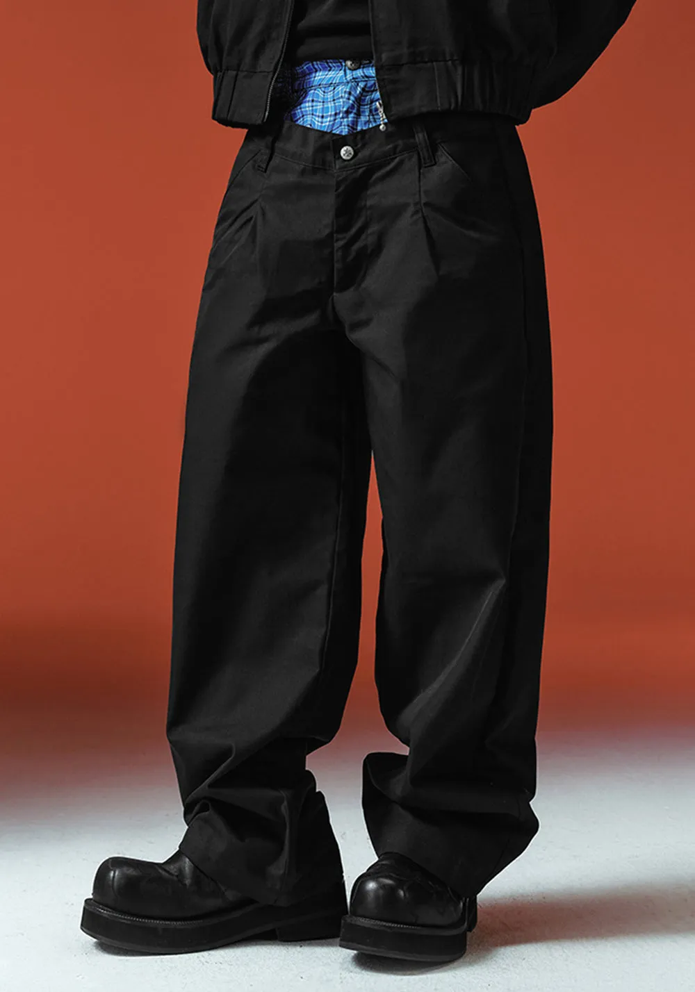 Twin Waist Twisted Plaid Scimitar Pants