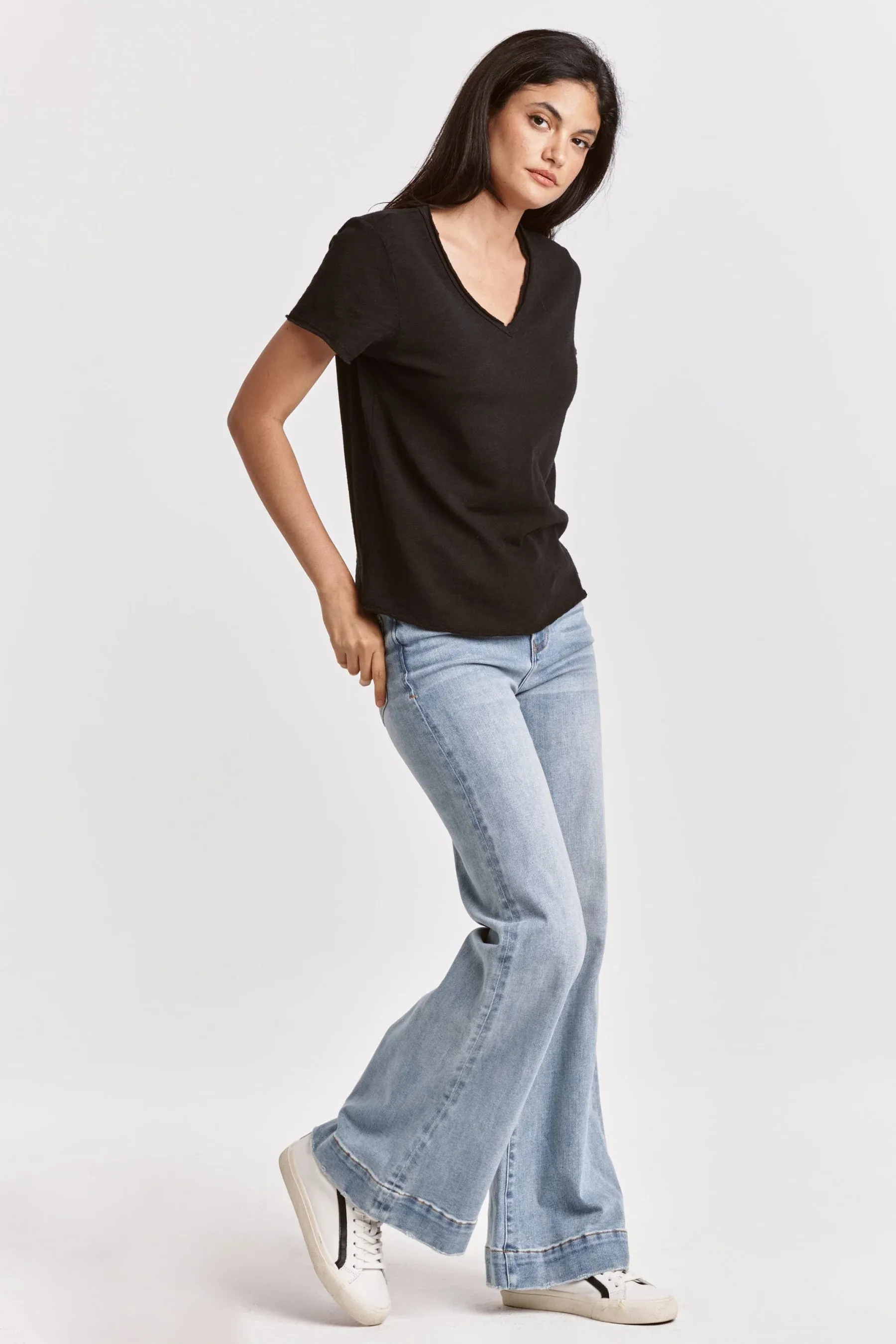 Vanya Short Sleeve Slub Tee - Black