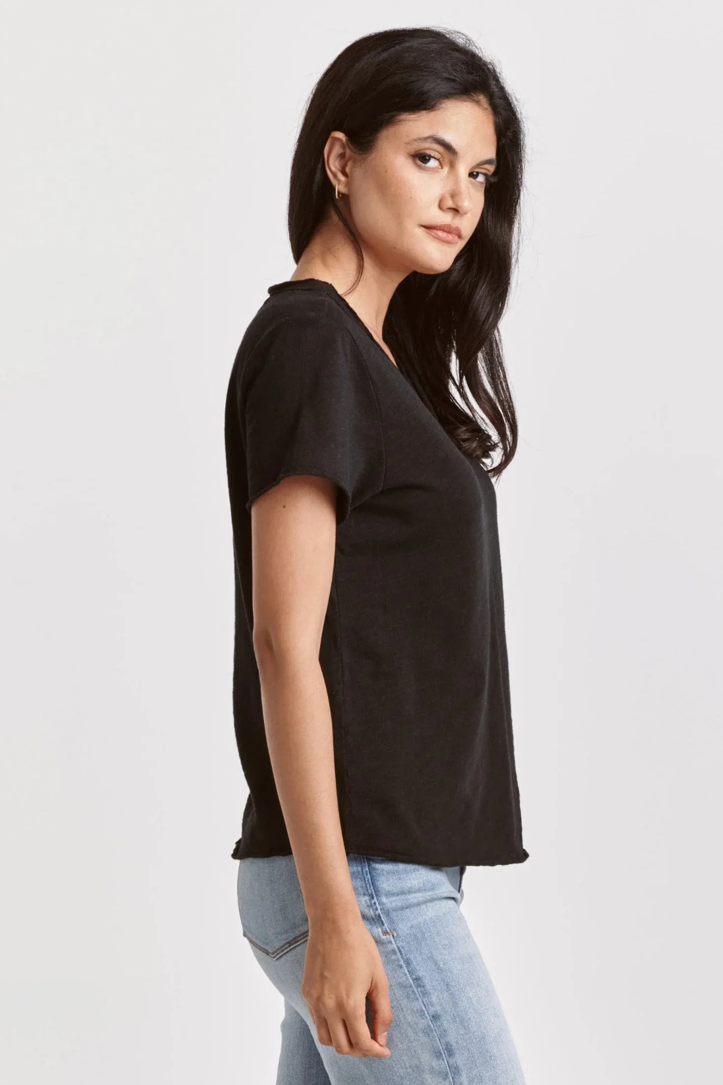 Vanya Short Sleeve Slub Tee - Black
