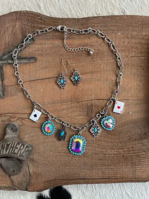 Western Style Gemstone Charm Necklace Set
