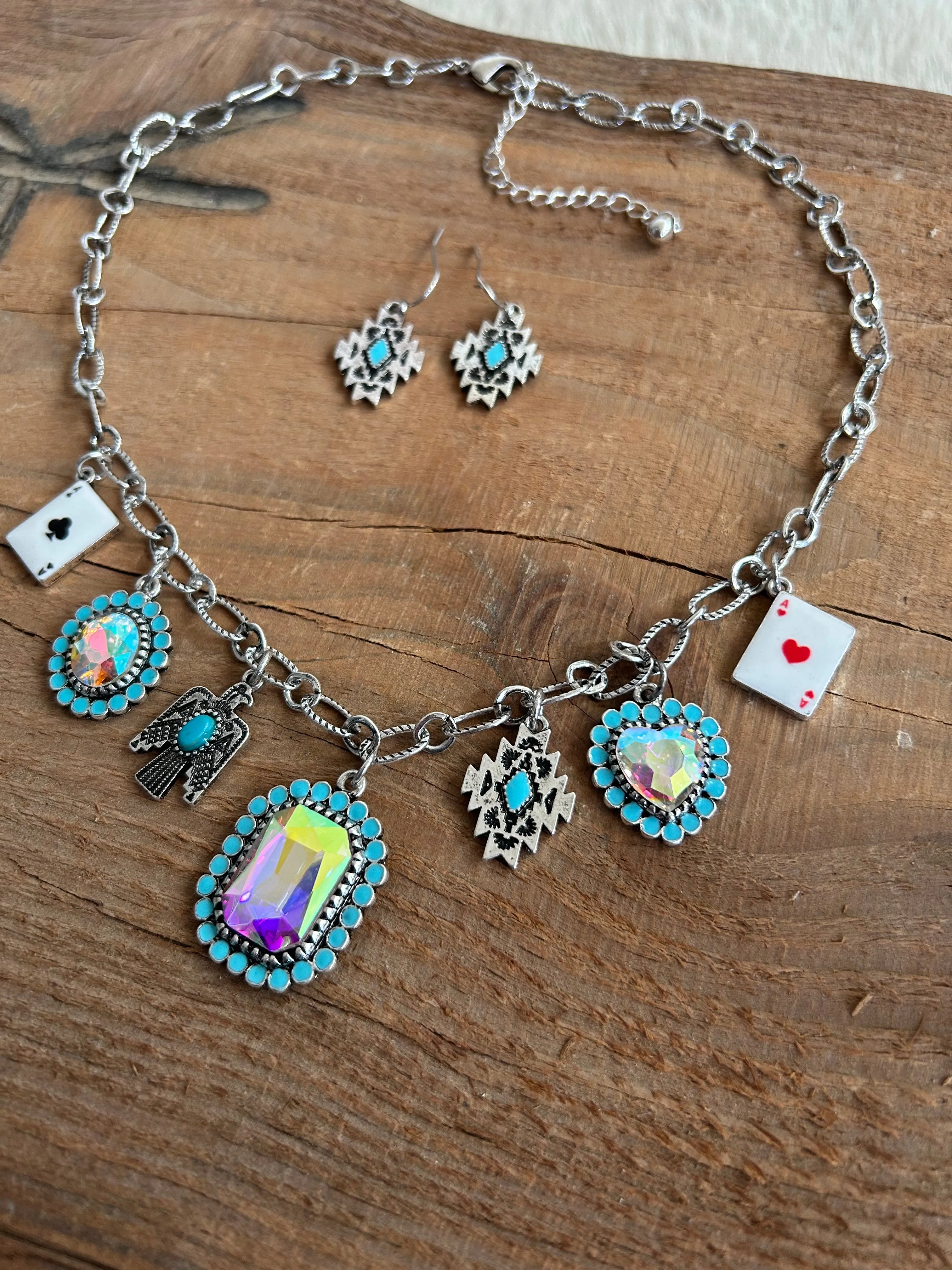 Western Style Gemstone Charm Necklace Set