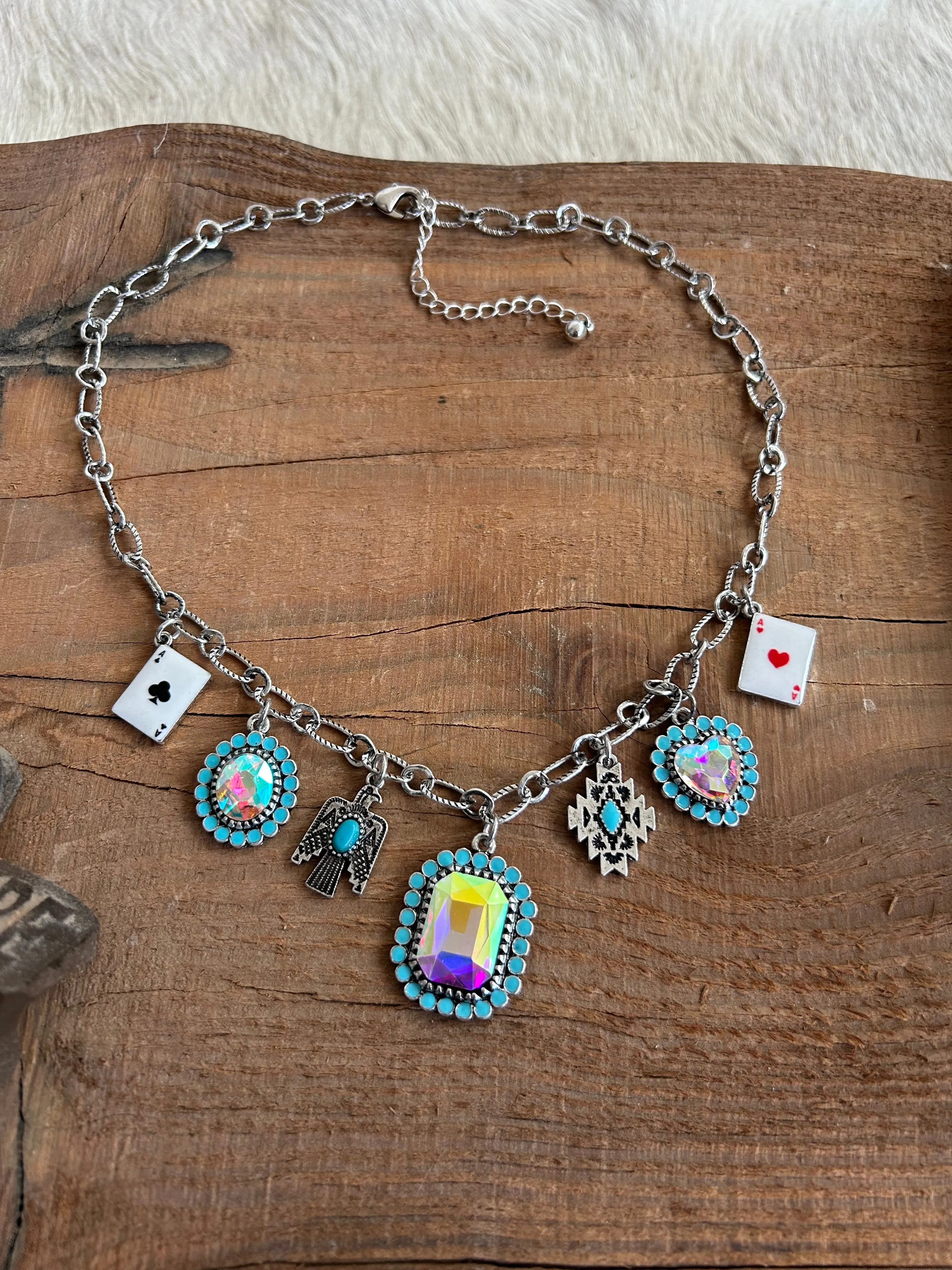 Western Style Gemstone Charm Necklace Set