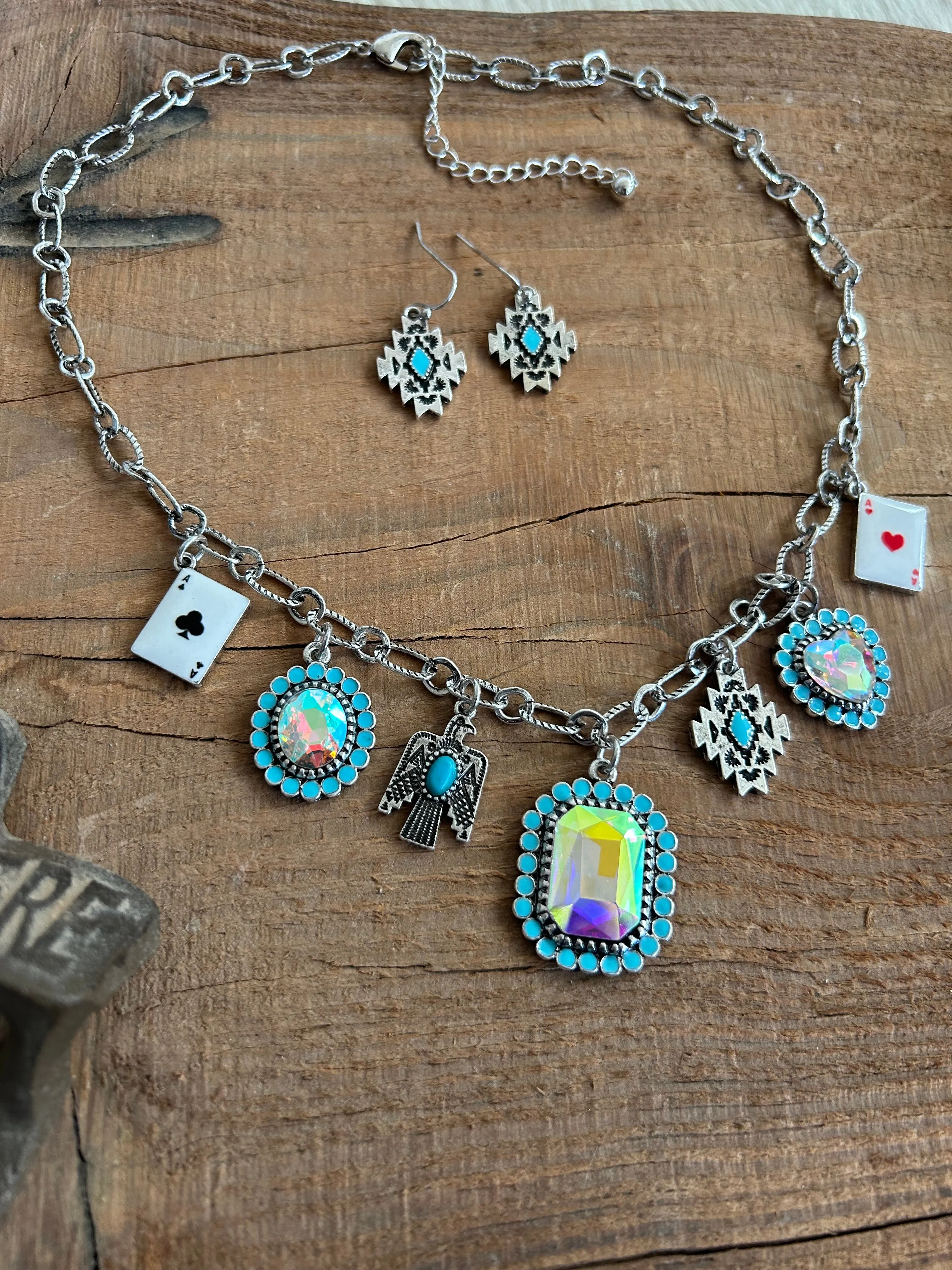 Western Style Gemstone Charm Necklace Set