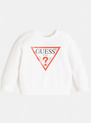 White Long Sleeve Fleece Pullover Top (2-7)