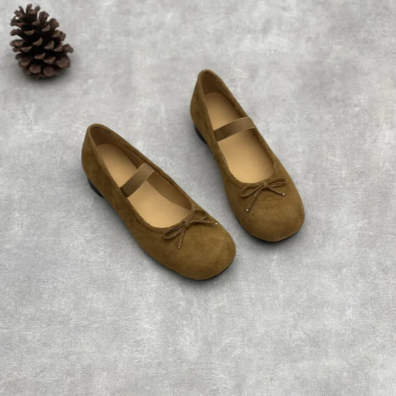 Women's Comfortable Slip-On Shoes Suede Ballet Flats with Bow