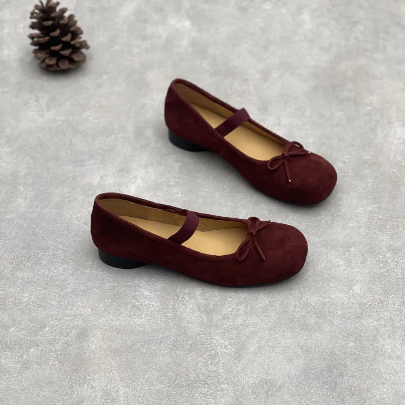 Women's Comfortable Slip-On Shoes Suede Ballet Flats with Bow