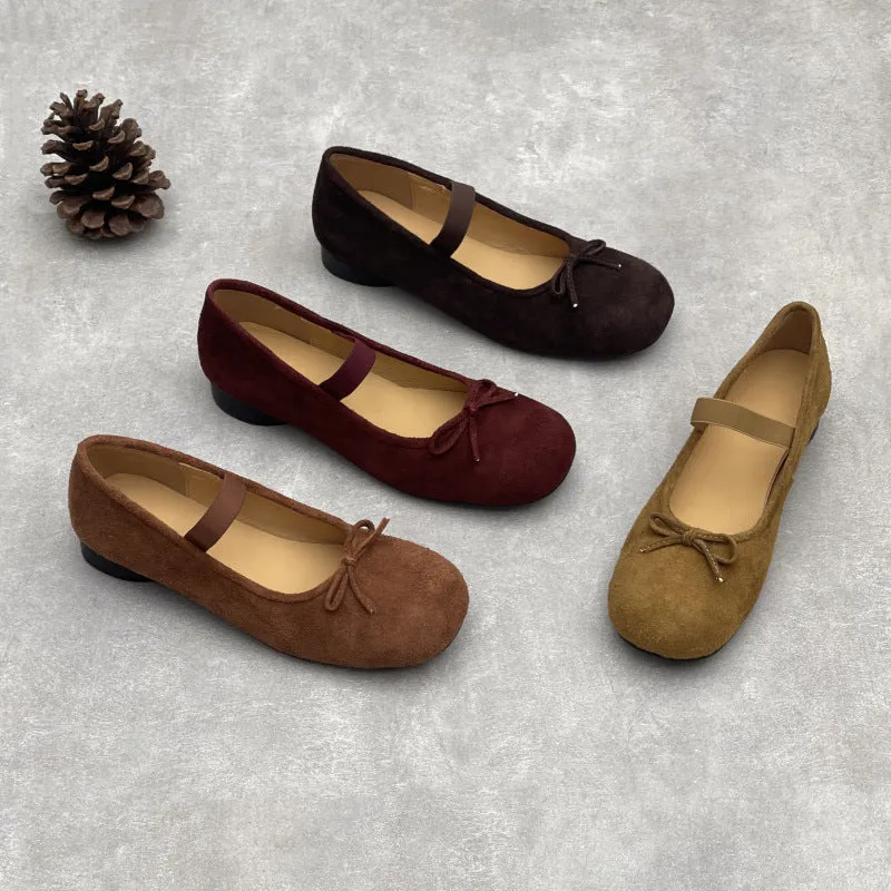 Women's Comfortable Slip-On Shoes Suede Ballet Flats with Bow