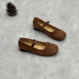 Women's Comfortable Slip-On Shoes Suede Ballet Flats with Bow