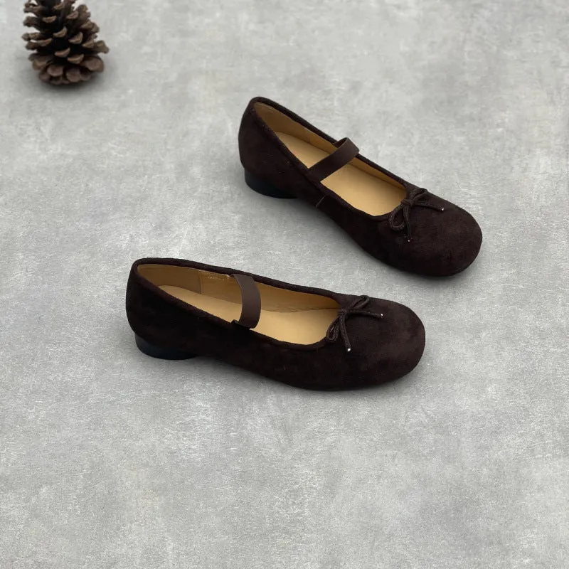 Women's Comfortable Slip-On Shoes Suede Ballet Flats with Bow