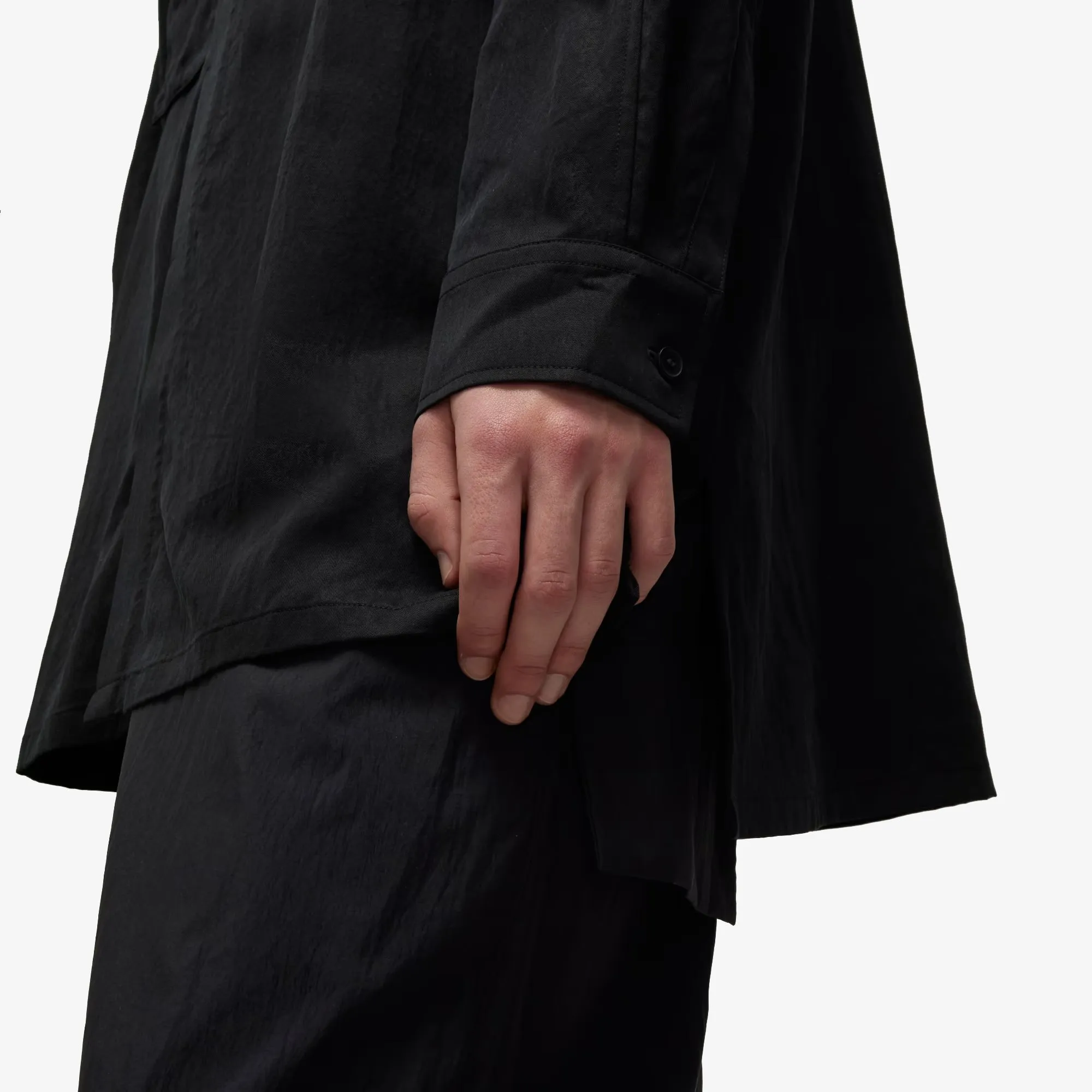 Y-3 | WASHED TWILL OVERSHIRT { BLACK