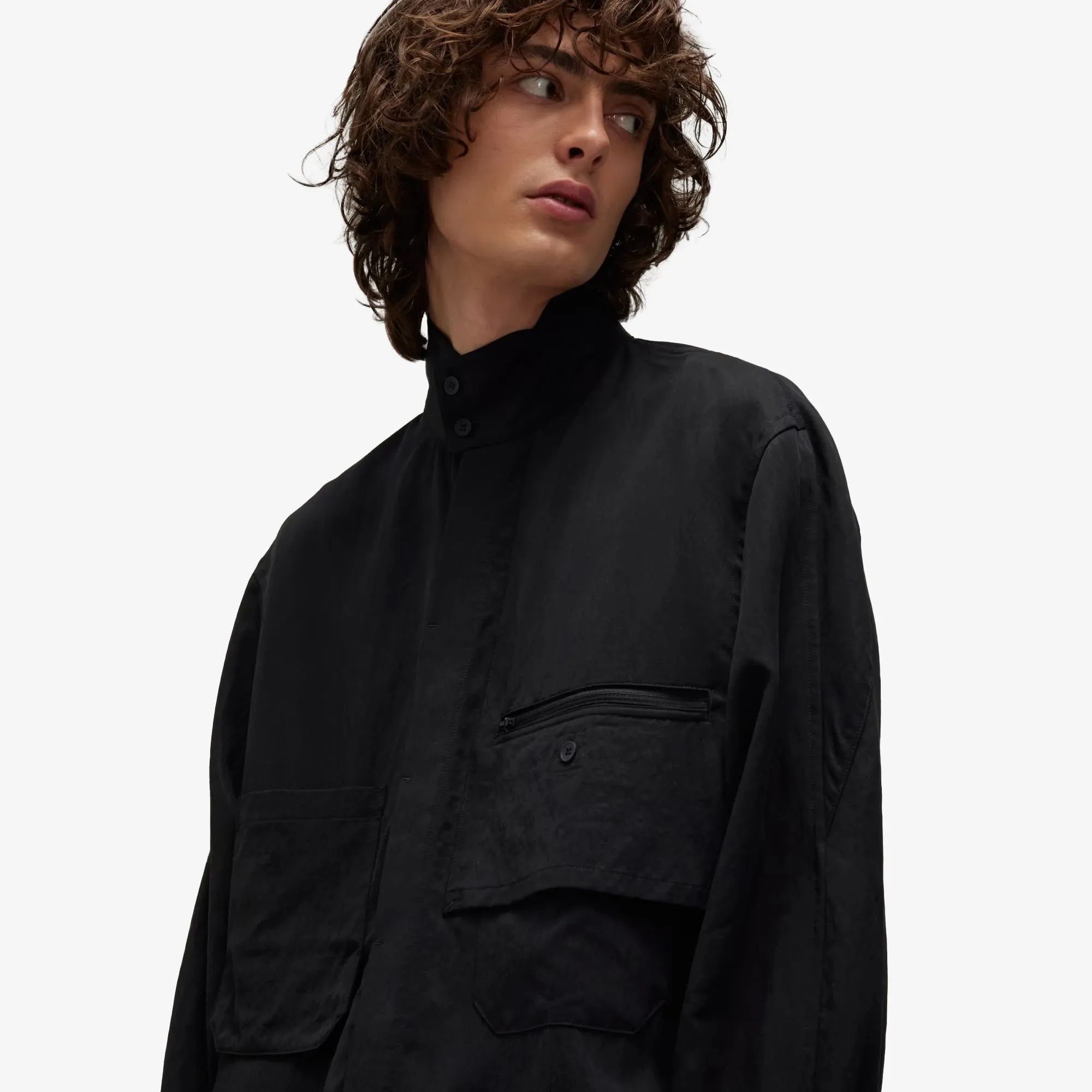 Y-3 | WASHED TWILL OVERSHIRT { BLACK