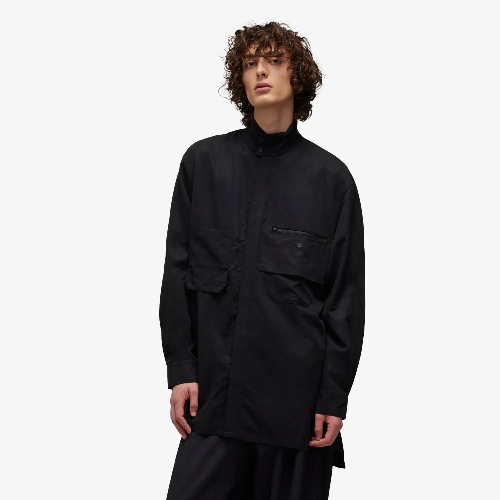 Y-3 | WASHED TWILL OVERSHIRT { BLACK